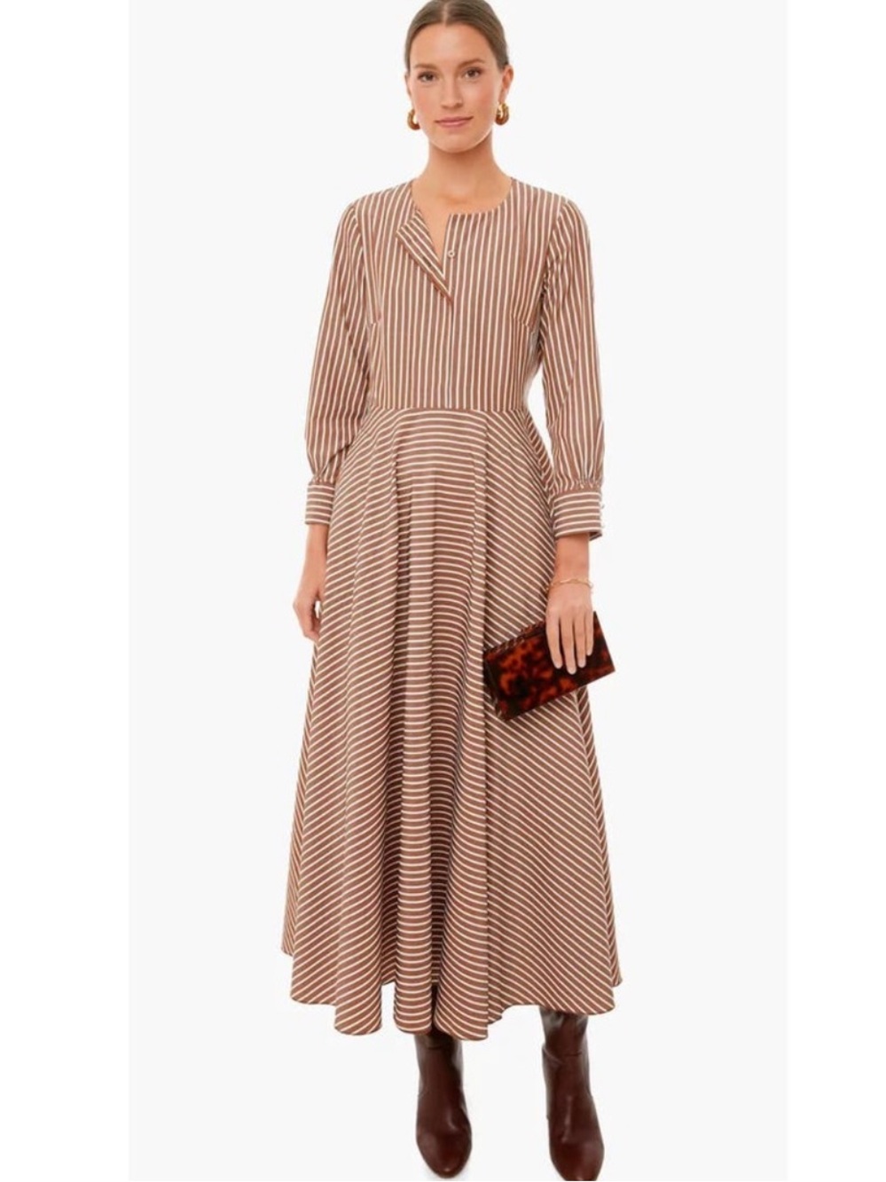 Tuckernuck Mila Mocha Striped Brown Tan White Maxi Button Up Dress Size Small